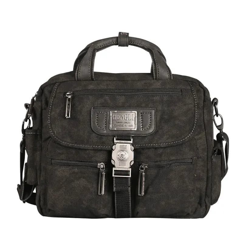 Bruin canvas schoudertas met metalen details (Model: Zwart)