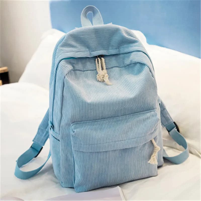 Rugzak van Ribfluweel met Grote Vak. (Model: Blauw)
