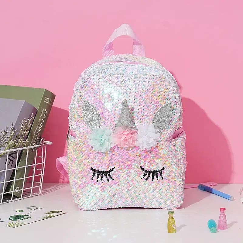 Kinder Rugzak Licorn Thema met Pailletten (Model: Roze)