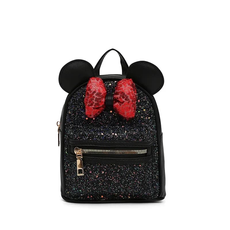 Minnie Mouse Rugzak met Glitters en Strik (Model: Zwart)