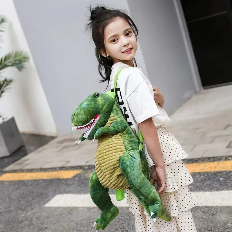 Groene Dino Rugzak Kinderen Met Zachte Pluche