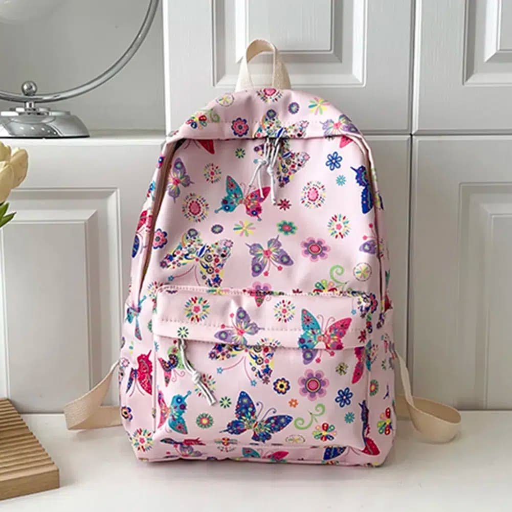 Kinder Rugzak met Vlinders en Bloemen (Model: Roze)