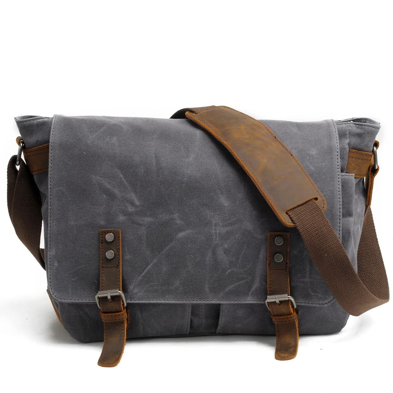 Kaki Schoudertas met Bruine Leren Details (Kleur: Grijs)
