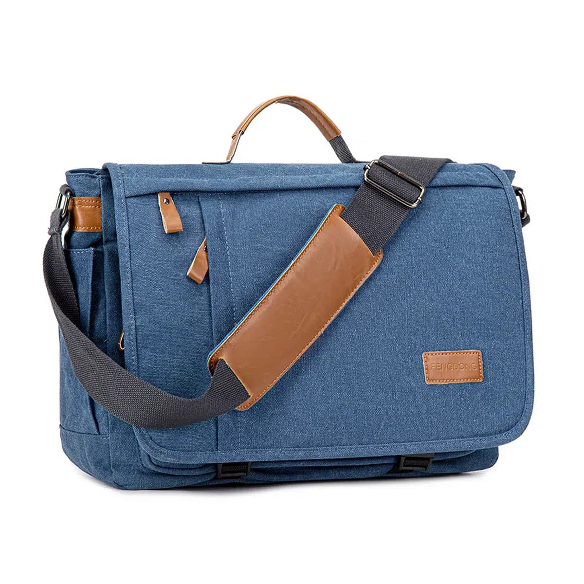 Grijs Messenger Tas met Bruin Leren Details (Kleur: Blauw)