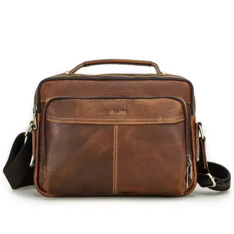 Donkerbruine leren herentas met vakken (Model: Koffie)