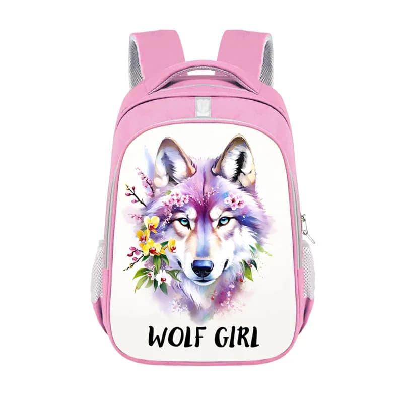 Roze Rugzak Meisjes Wolf Design Pastel