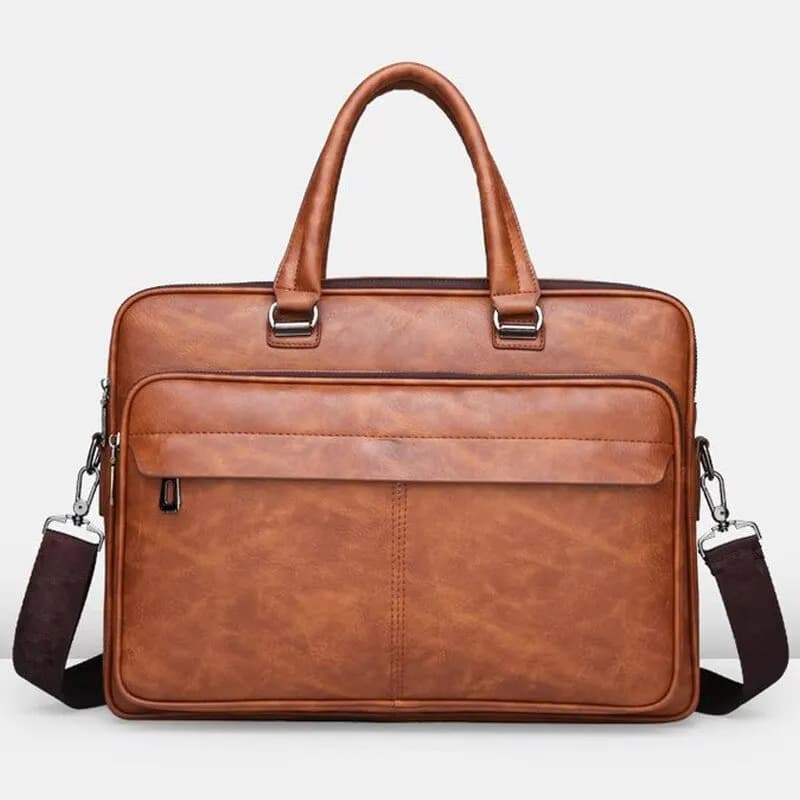 Bruine leren aktetas met schouderband (Model: Vintage)