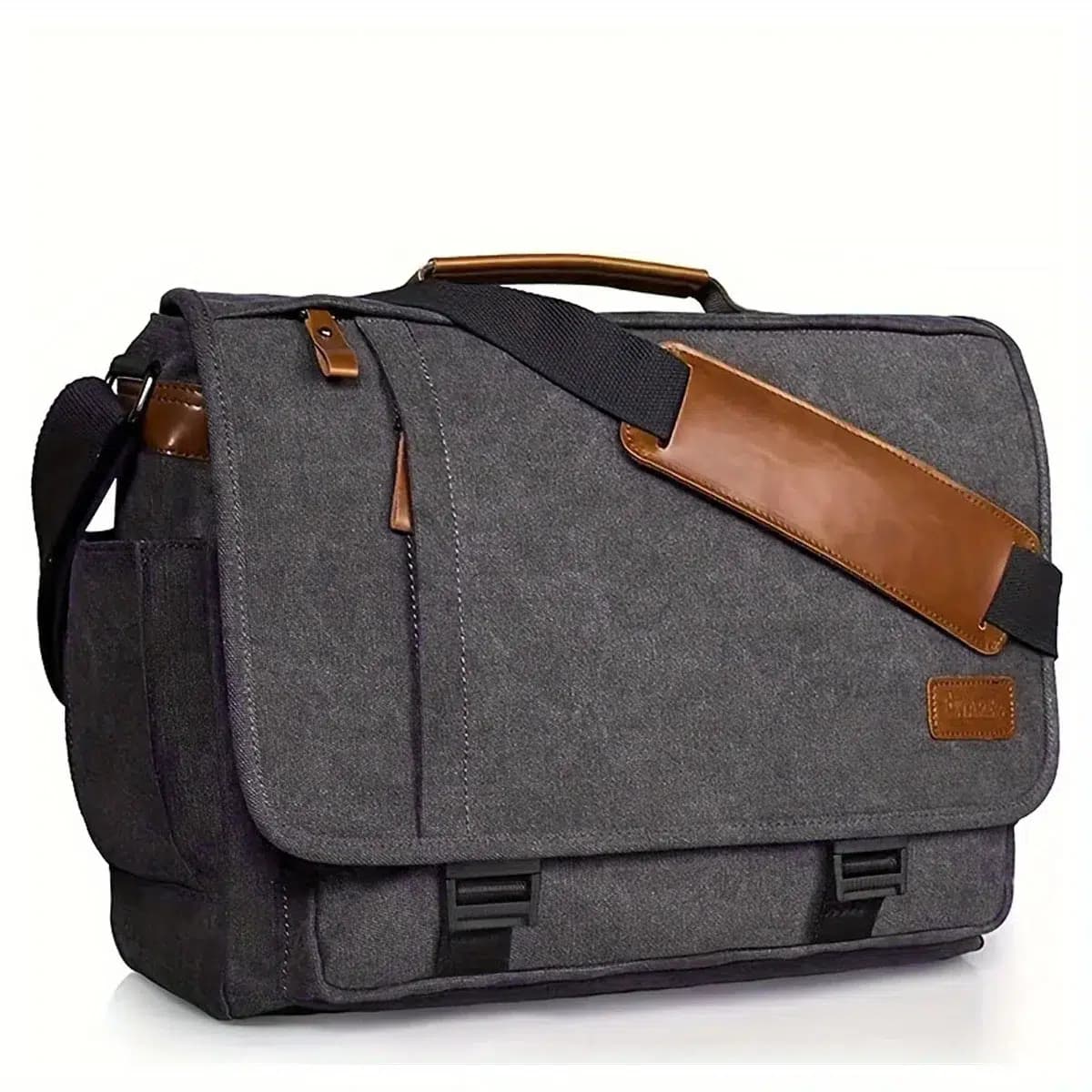 Grijs Messenger Tas met Bruin Leren Details (Kleur: Grijs)