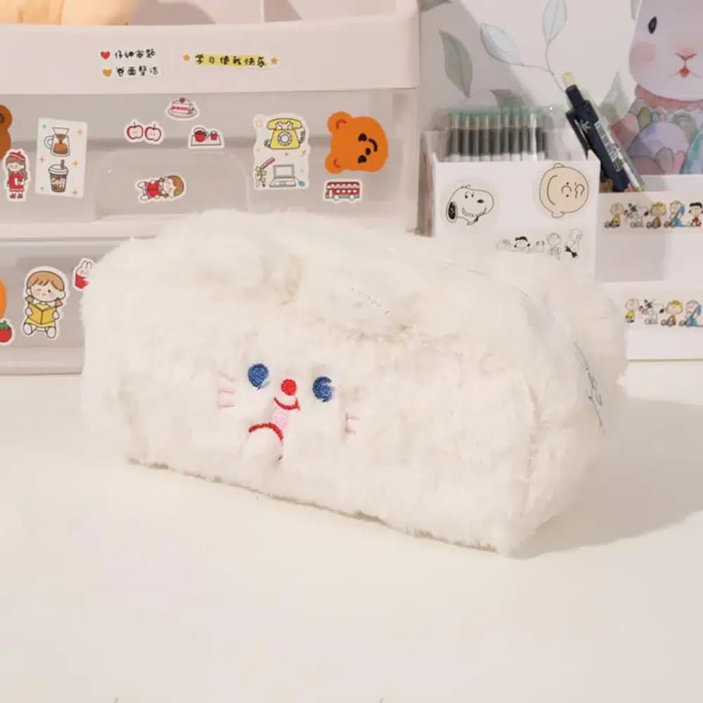 Wit Pluchen Kawaii Pennenzak Met Gezicht