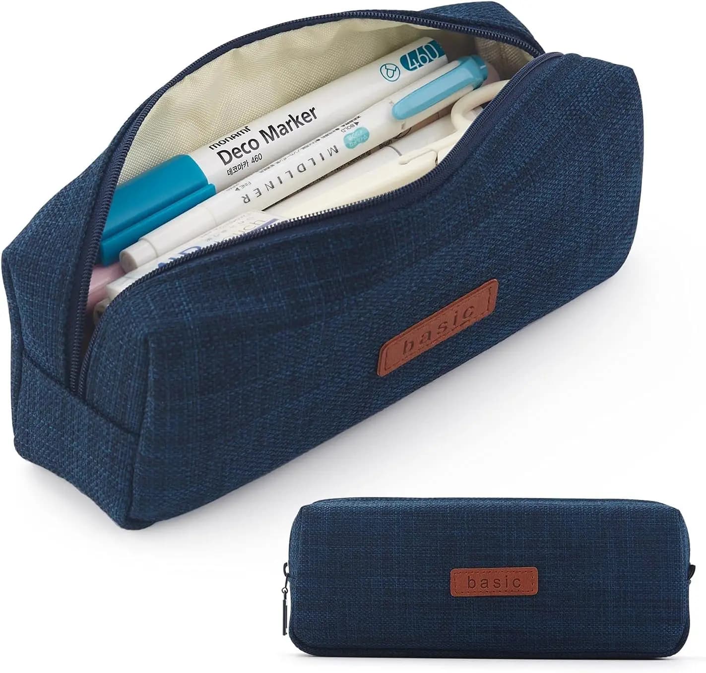 Blauw en Zwart Stoffen Etui met Rits