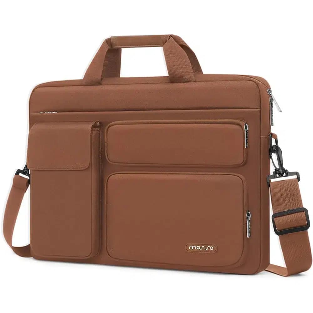 Laptoptas met Schouderriem en Voorvakken (Model: Bruin, Maat: 40.64 cm)