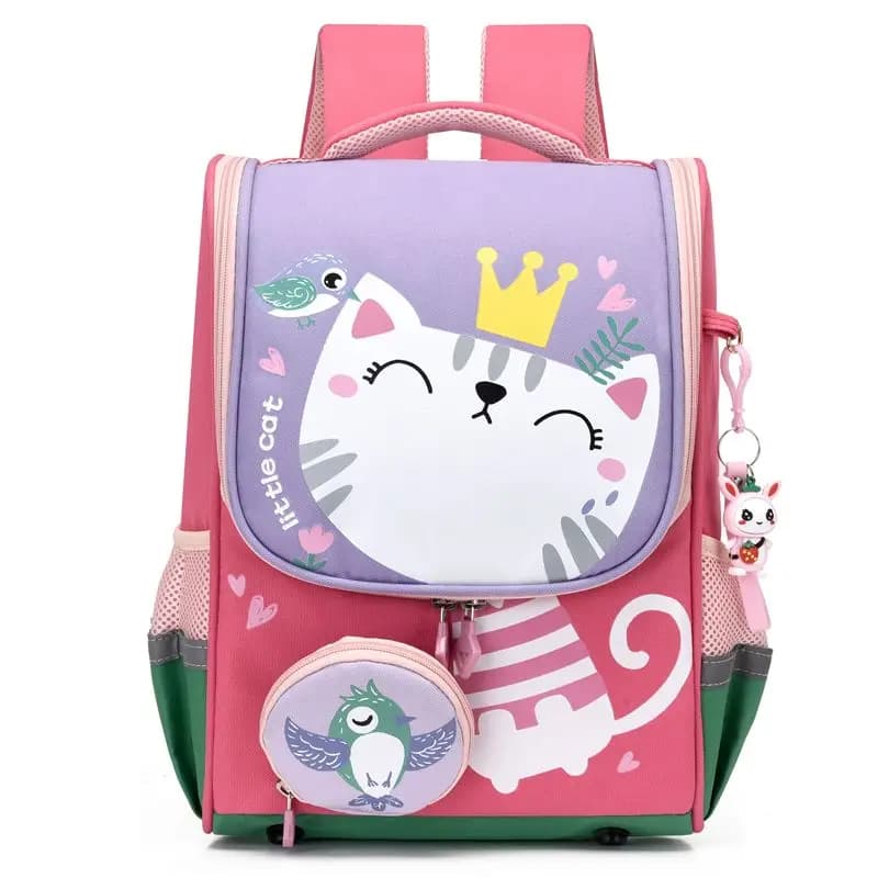 Kawaii rugzak met kat en kroon roze (Model: Roze)