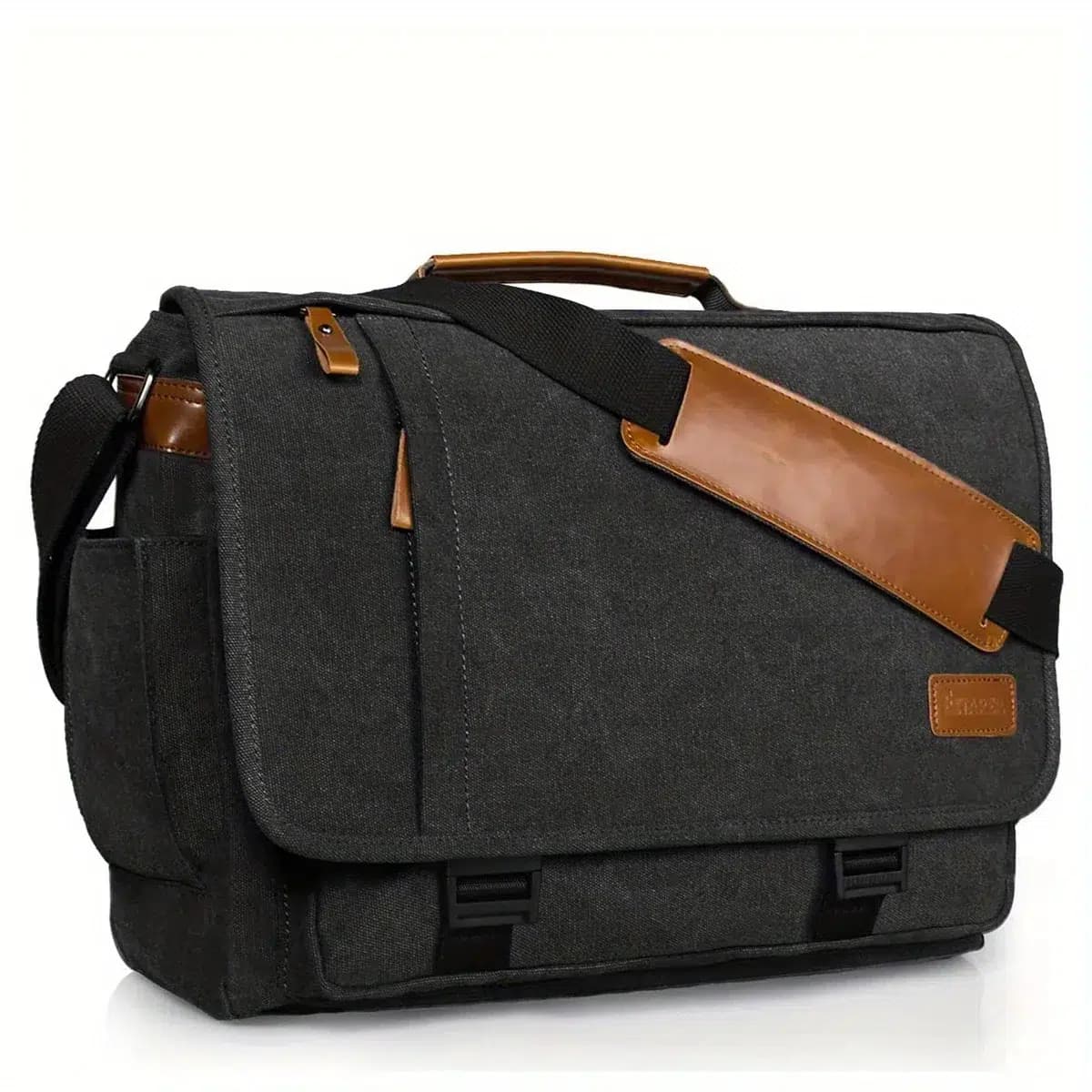 Grijs Messenger Tas met Bruin Leren Details (Kleur: Zwart)
