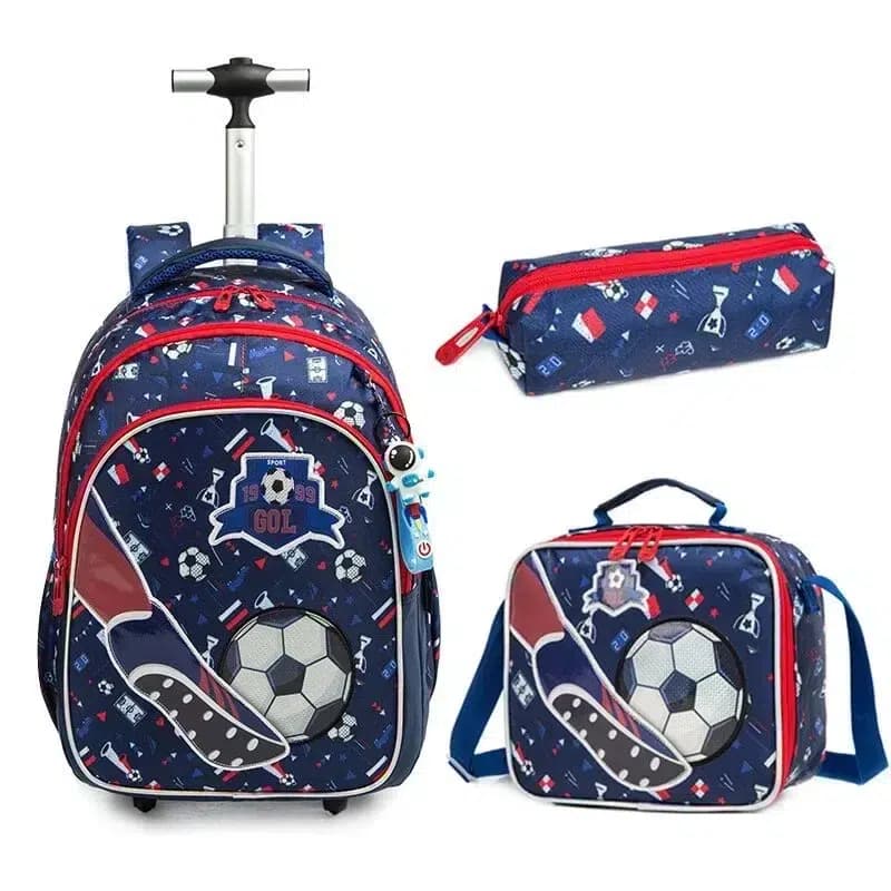 3-delige Schooltassenset Voetbal Blauw (Model: Klassiek)