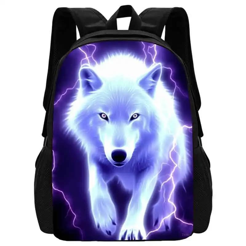 Rugzak met Blauw Lichtgevende Wolf Design