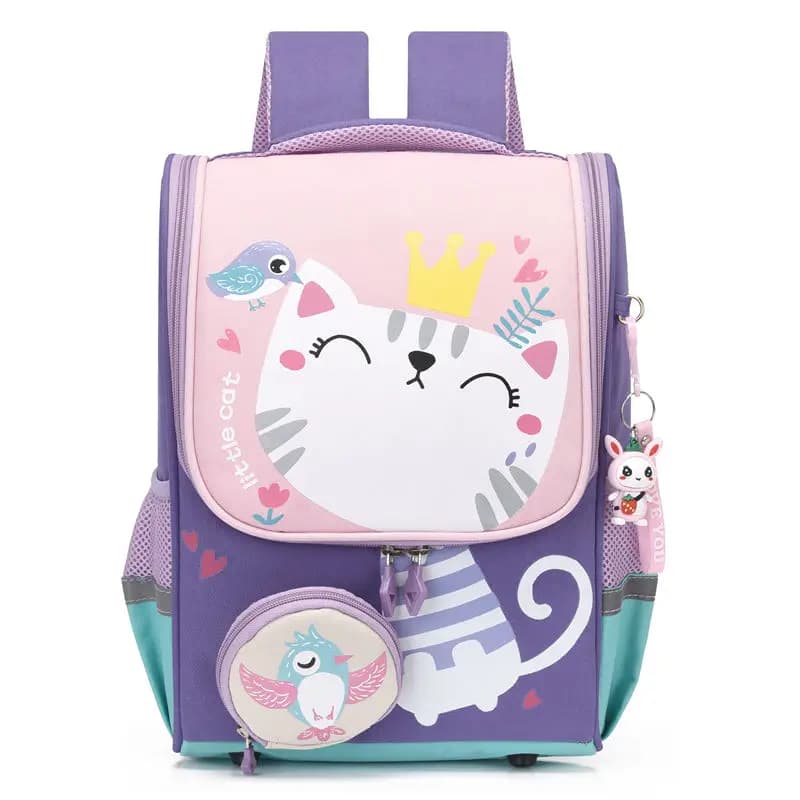 Kawaii rugzak met kat en kroon roze (Model: Paars)