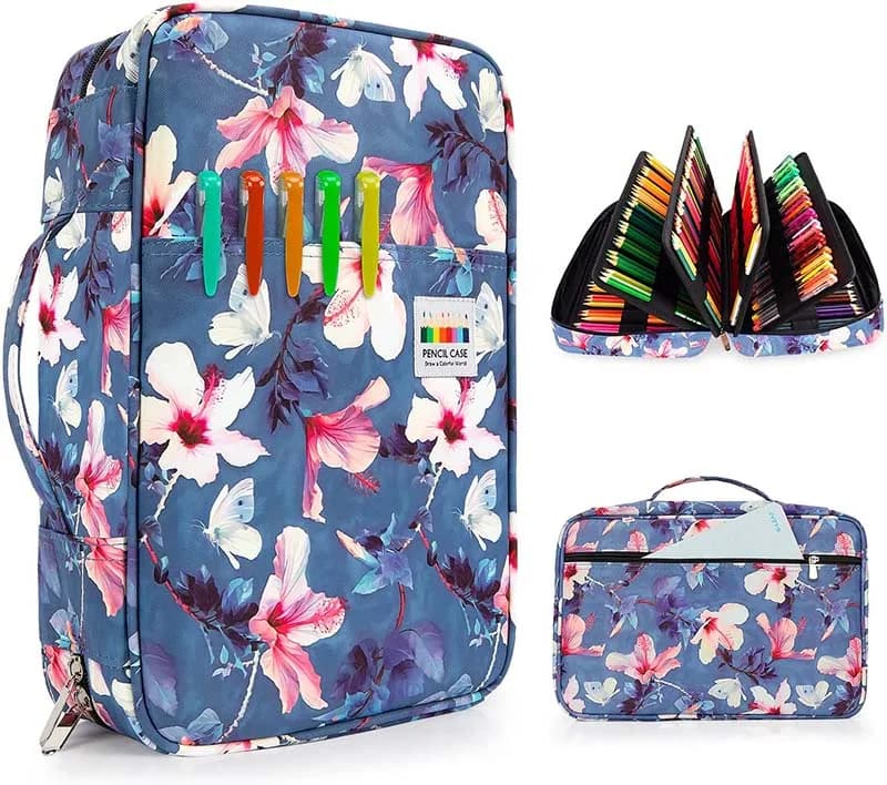 Blauw Etui met Bloemen en Vlinders