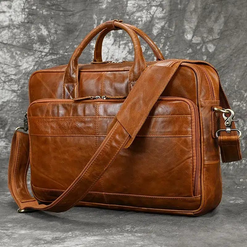 Donkerbruine leren tas met schouderriem (Modèle: Vintage)
