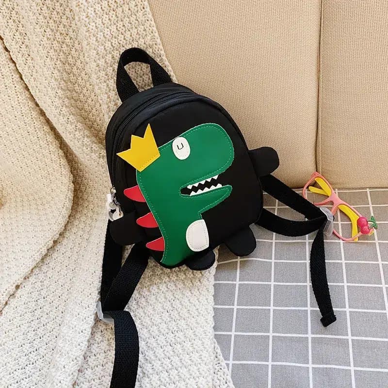 Groene Kinder Rugzak met Dino Design (Model: Zwart)
