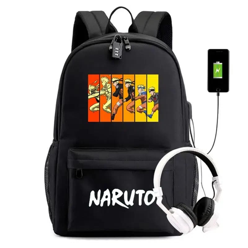 Naruto rugzak zwart met USB aansluiting