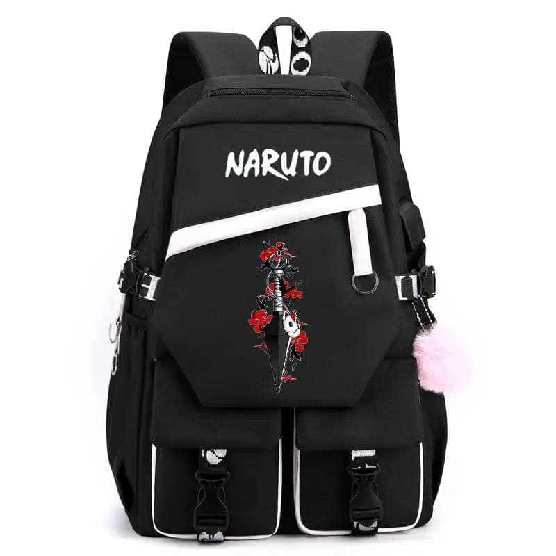 Naruto Rugzak Zwart Rood Met Bloemen