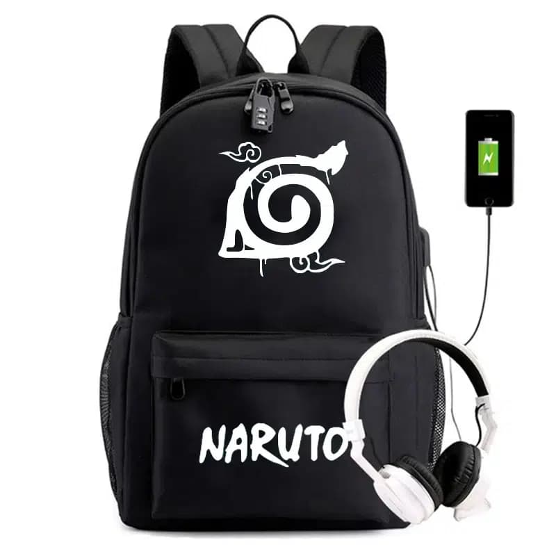Naruto Rugzak Zwart met Witte Spiraal