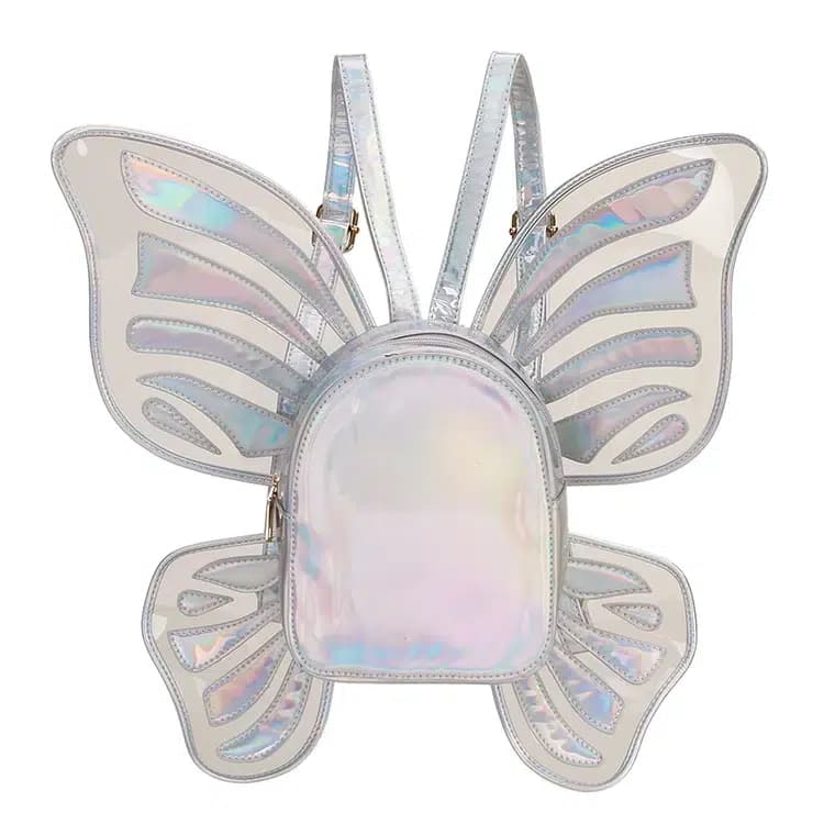Iridescente Vlinder Rugzak met Vleugels (Model: Zilver)