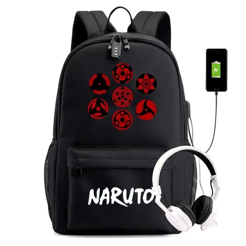 Naruto Rugzak Zwart met Rode Symbolen