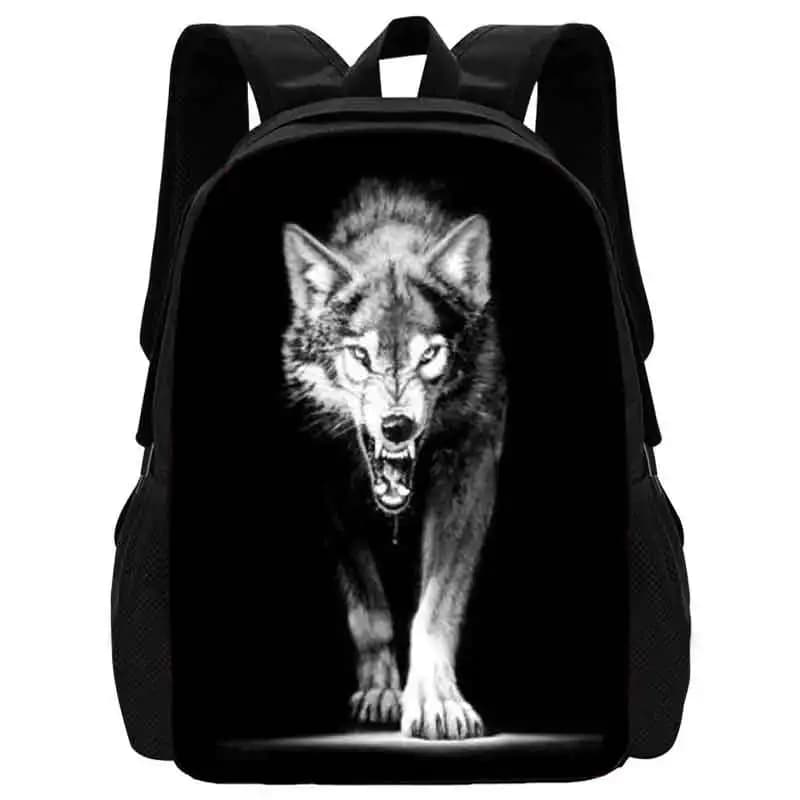 Zwarte Rugzak Kind met Lopen Wolf Design