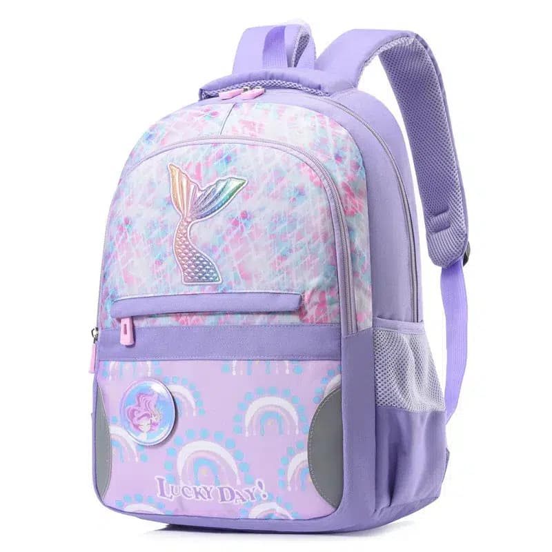 Meisjes Rugzak Met Zeemeermin Ontwerp Pastelkleuren (Model: Paars)