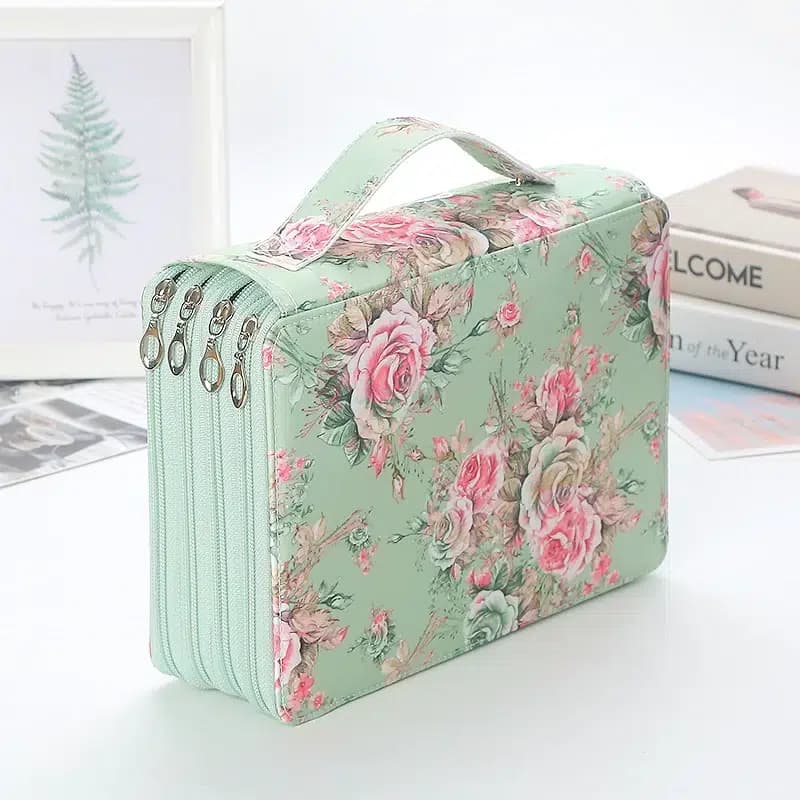Bloemenprint Etui met Meerdere Compartimenten