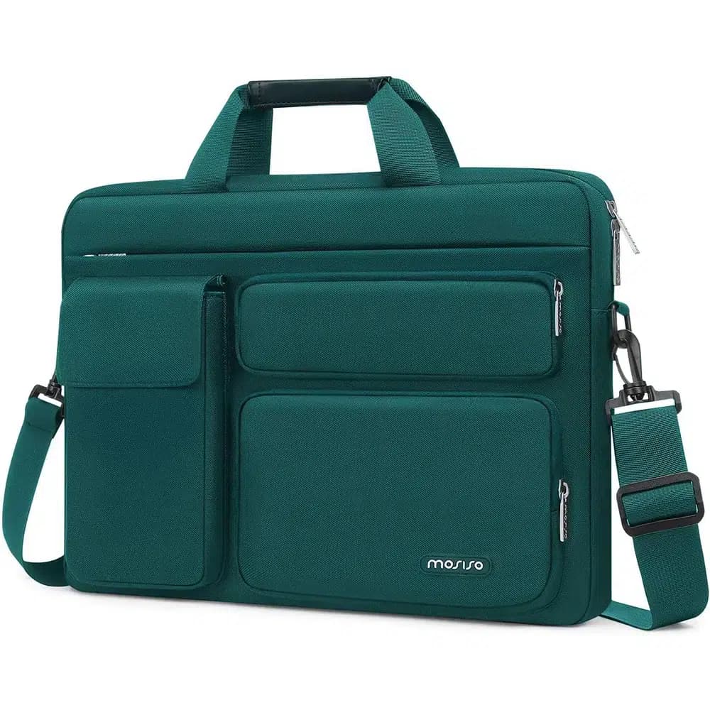 Laptoptas met Schouderriem en Voorvakken (Model: Donkergroen, Maat: 40.64 cm)