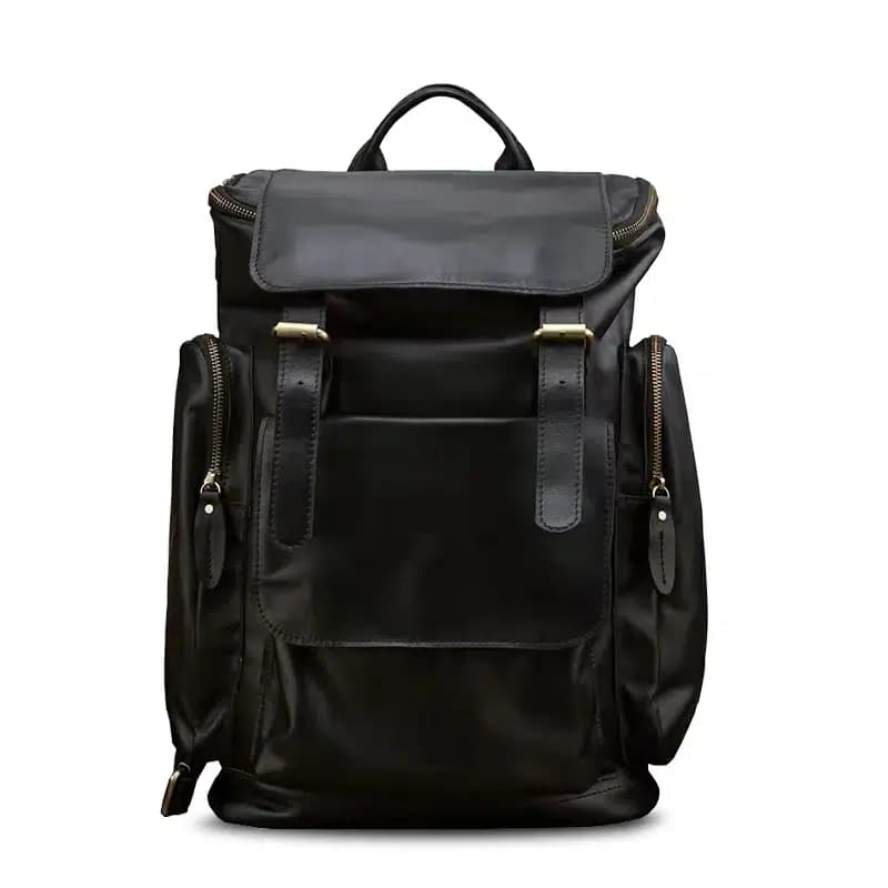 Vintage Leren Rugzak Bruin met Gespen (Model: Zwart)
