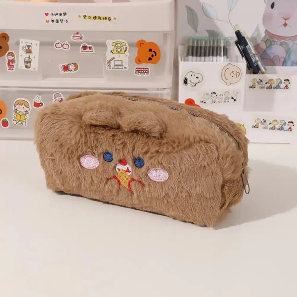 Kawaii Pennenetui Bruin Pluche Met Gezicht