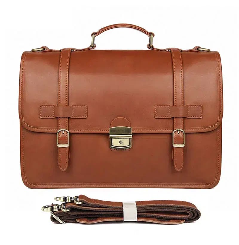 Bruine Leren Sacoche met Zilverkleurige Details (Model: Vintage)