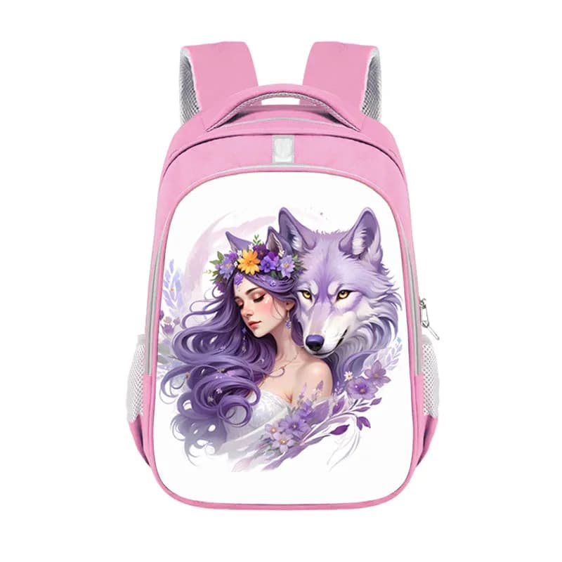 Roze Rugzak Meisjes Met Meisje En Wolf