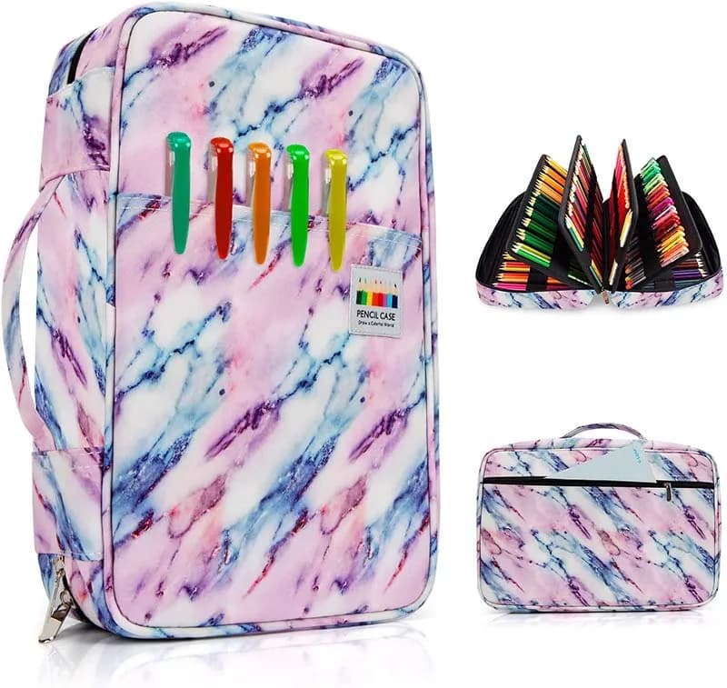 Etui voor potloden met marmerontwerp pastel