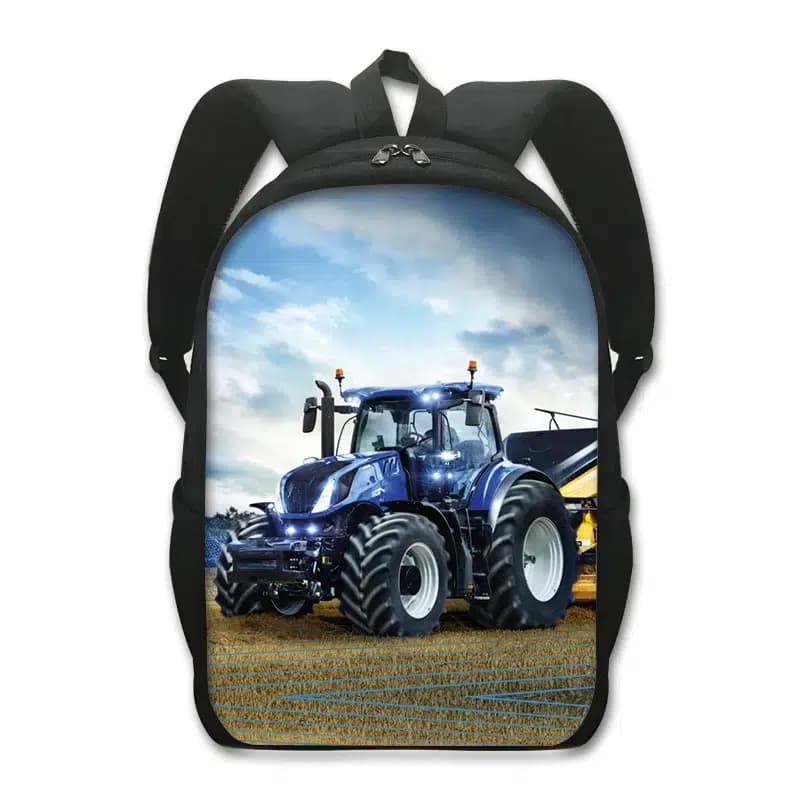 Zwarte Kinderrugzak Traktor Blauw Design