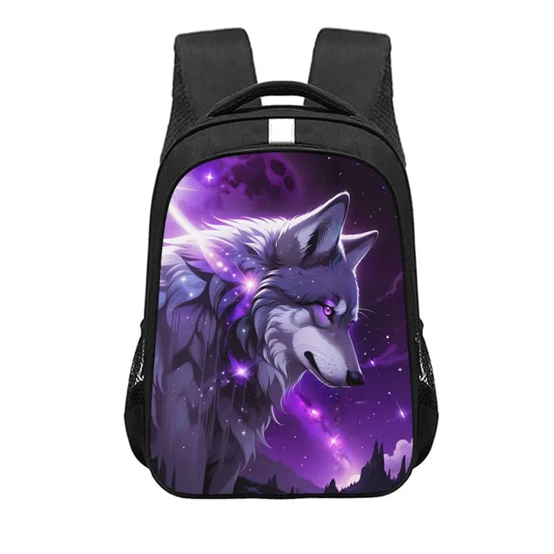 Zwarte Rugzak met Wolf Illustratie