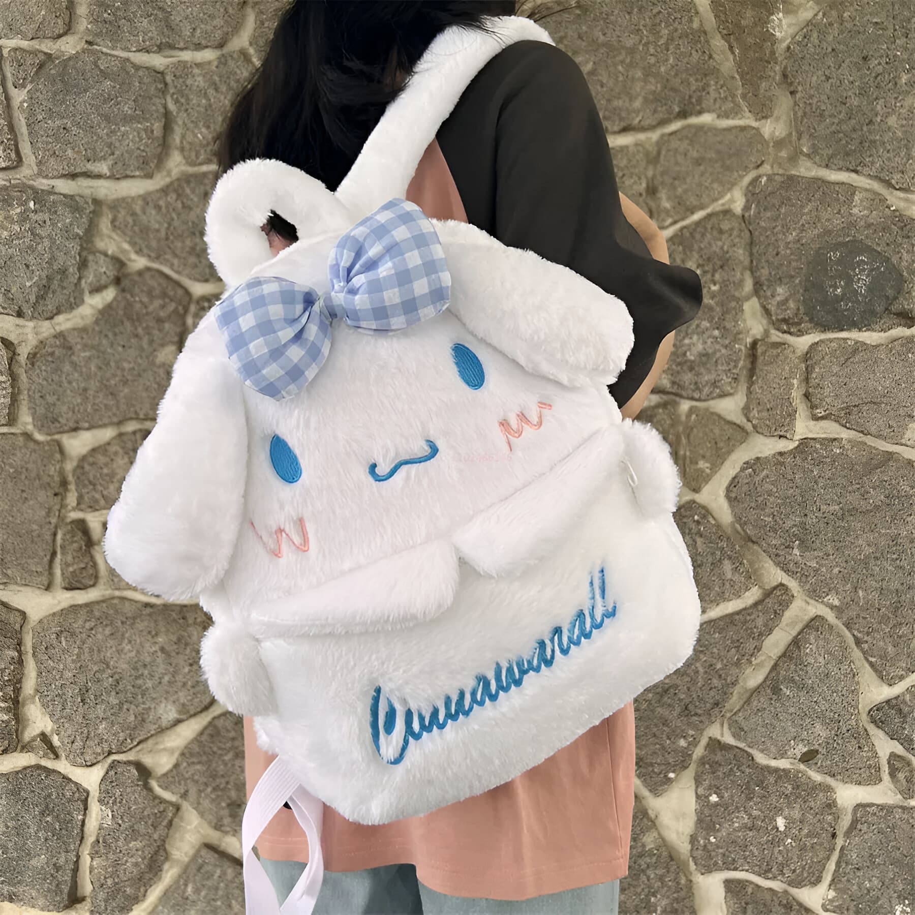 Kuromi Rugzak Pluche Grijs of Zwart (Kleur: Pastelroze)