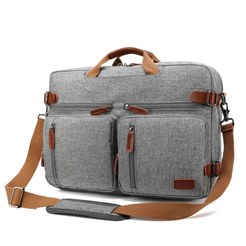 Zwarte laptoptas met bruine leren details (Model: Grijs)