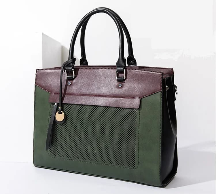 Groene Leren Schoudertas met Bruine Flap