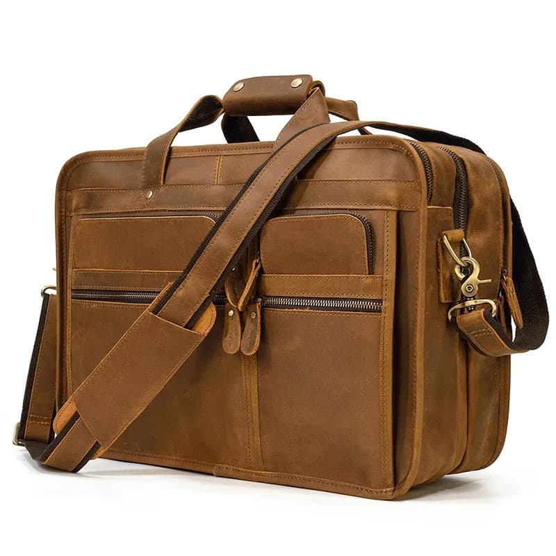 Bruin Leren Aktetas met Gouden Details