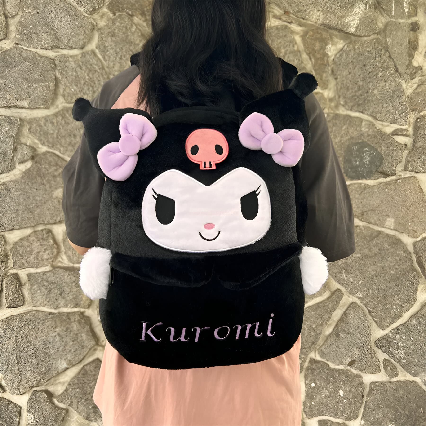 Kuromi Rugzak Pluche Grijs of Zwart (Kleur: Grijs)