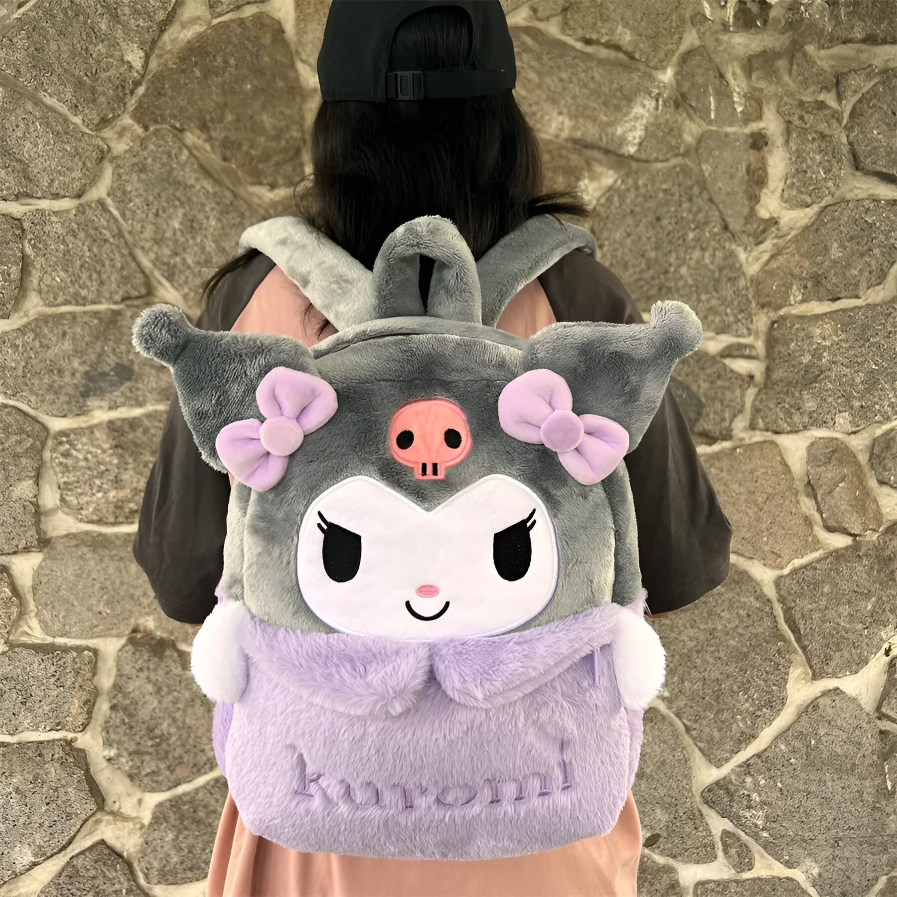 Kuromi Rugzak Pluche Grijs of Zwart (Kleur: Zwart)
