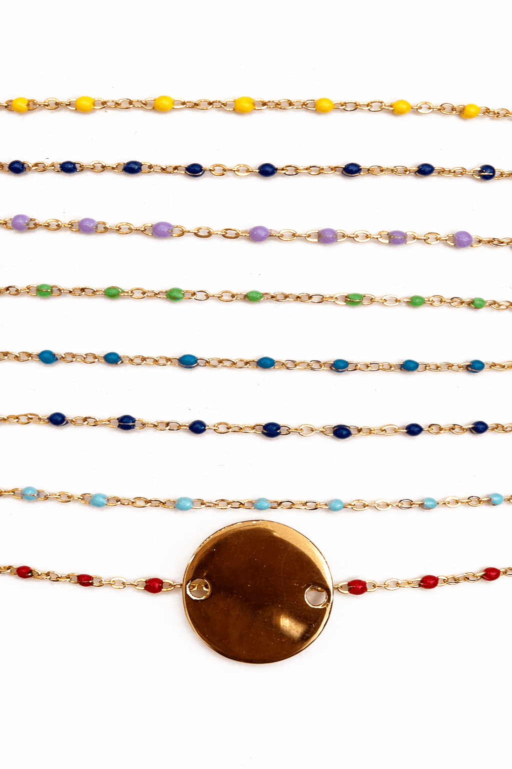 BRACELET MINI PLAQUE RONDE 1.5 CM  PLAQUE OR CHAINE EMAILLEE