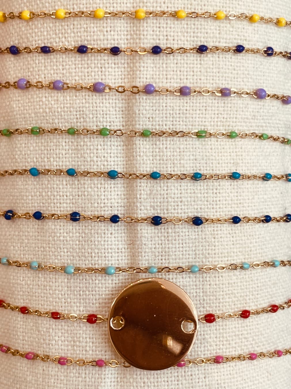 BRACELET MINI PLAQUE RONDE 1.5 CM PLAQUE OR CHAINE EMAILLEE