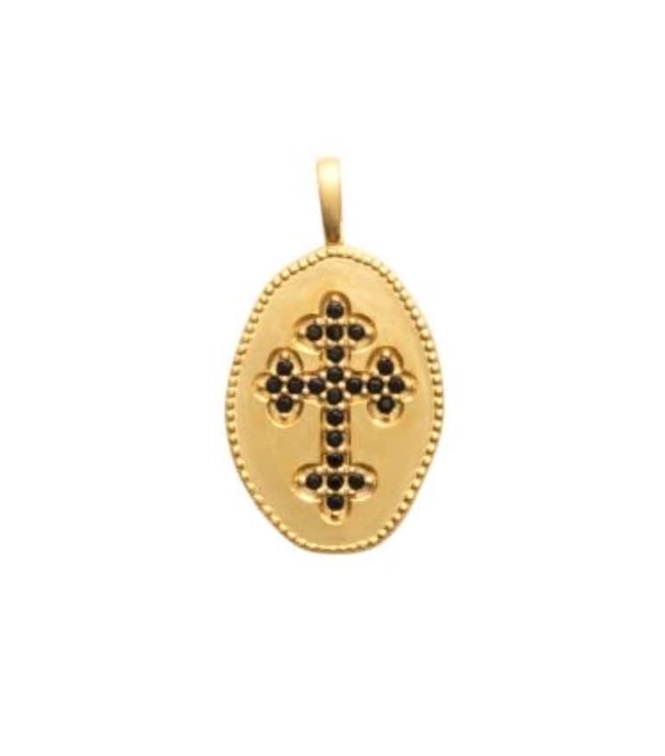 COLLIER PENDENTIF MEDAILLE CROIX EN PIERRE