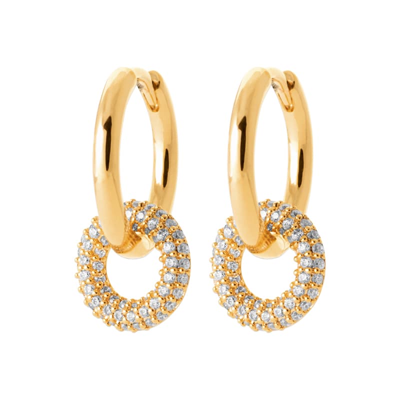 BOUCLES D'OREILLES DOUBLE ANNEAU PAVÉ DE ZIRCONIUM