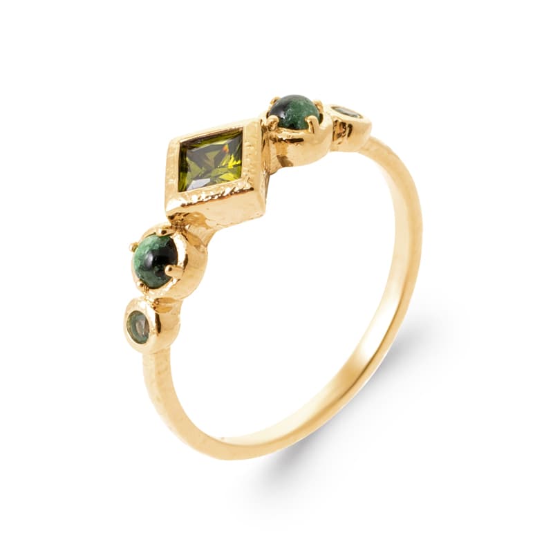 BAGUE LOSANGE PIERRE VERTE